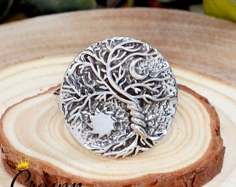 Tree of Life Ring, Silver Tree Ring, Tree Branch Ring, Nature Ring, Plain Silver Ring, Sun and Moon Ring, 925 Sterling Silver Tree Ring