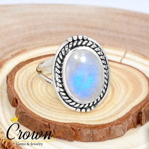 Rainbow Moonstone Ring, Women Ring, 925 Sterling Silver Ring, Filigree Ring, Gemstone Ring, Promise Ring, Dainty Ring, Handmade Silver Ring
