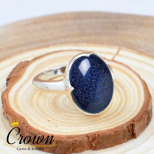 Blue Goldstone Ring: Handmade 925 Sterling Silver, Boho Hippie Jewelry