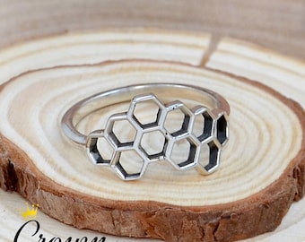 Handmade Sterling Silver Honeycomb Ring: Minimalist Bee Comb Promise Ring