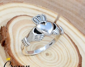 Claddagh Ring, Irish Claddagh Ring, Heart Crown Ring, Unisex Ring, 925 Sterling Silver Claddagh Ring, Bohemian Ring, Gift for Fiance Girl