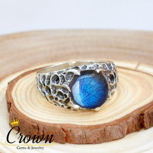 Labradorite Ring, Surface Moon Ring, Textured Ring, Moon Surface Ring, Promise Ring, Craters Moon Ring, 925 Sterling Silver Ring Trendy Ring