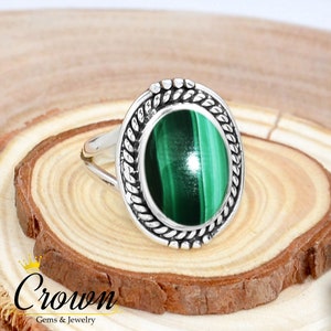 Filigree Malachite Ring: Handmade 925 Sterling Silver Promise Ring