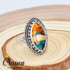 Oyster Copper Turquoise Ring, Spiny Oyster Turquoise Ring, 925 Sterling Silver Ring, Bohemian Ring, Filigree Ring, Promise Ring, Dainty Ring