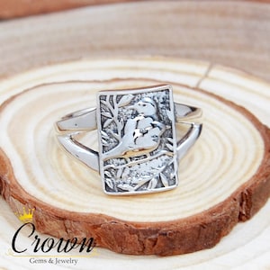 Lovebirds Sterling Silver Ring: Birds on Branches, Tree of Life