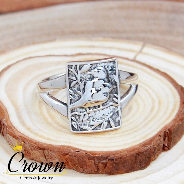 Lovebirds Silver Ring, Birds on Branches Ring, Tree of Life Ring, Bird Ring, Bird and Branch Ring, 925 Sterling Silver Ring, Gift for Her