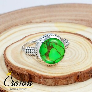 Green Copper Turquoise 925 Sterling Silver Ring: Filigree Statement Ring