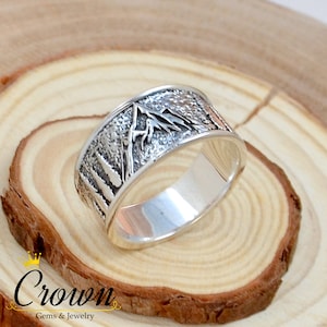 Sterling Silver Mountain Ring: Nature Lover Wedding Band