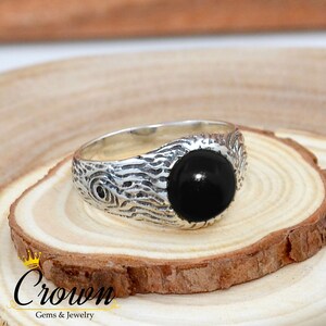 Black Onyx Tree Bark Ring, Nature Inspired Ring, Tree Bark Design Ring, Textured Wedding Ring for Men and Women, Tree Bark Texture Ring
