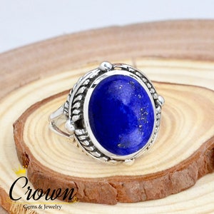 Handmade Lapis Lazuli Ring: Sterling Silver Leaf Design