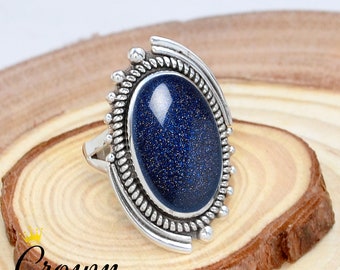 Blue Sandstone Ring: Handmade 925 Sterling Silver Filigree Gemstone Ring