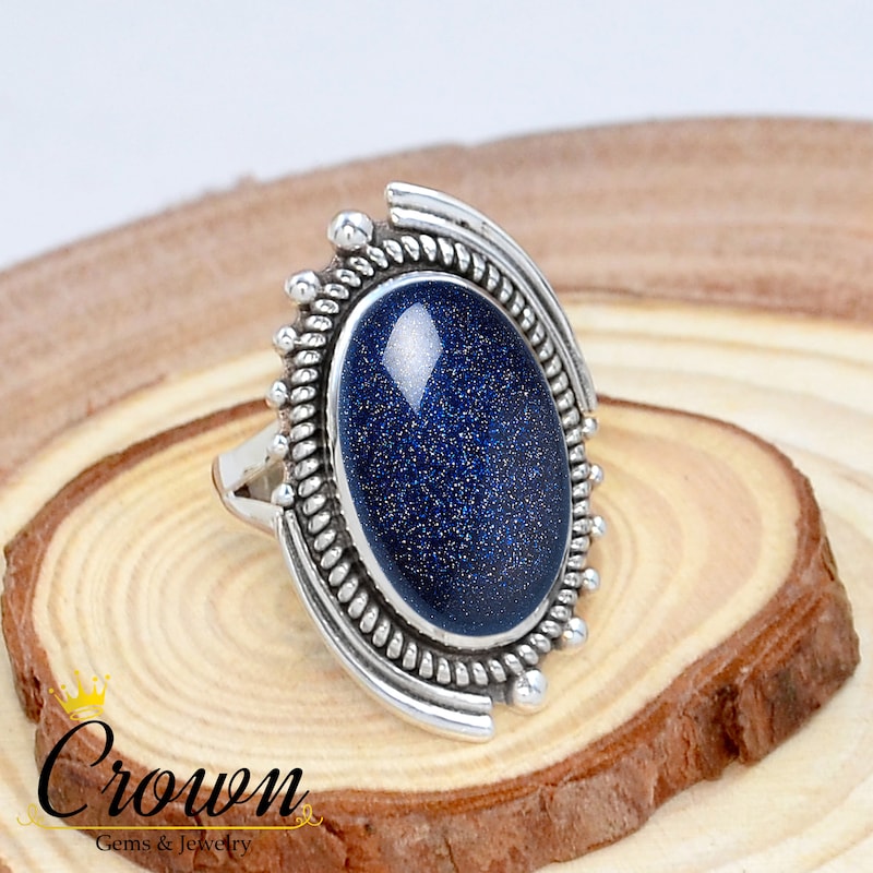 Blue Sandstone Ring Etsy