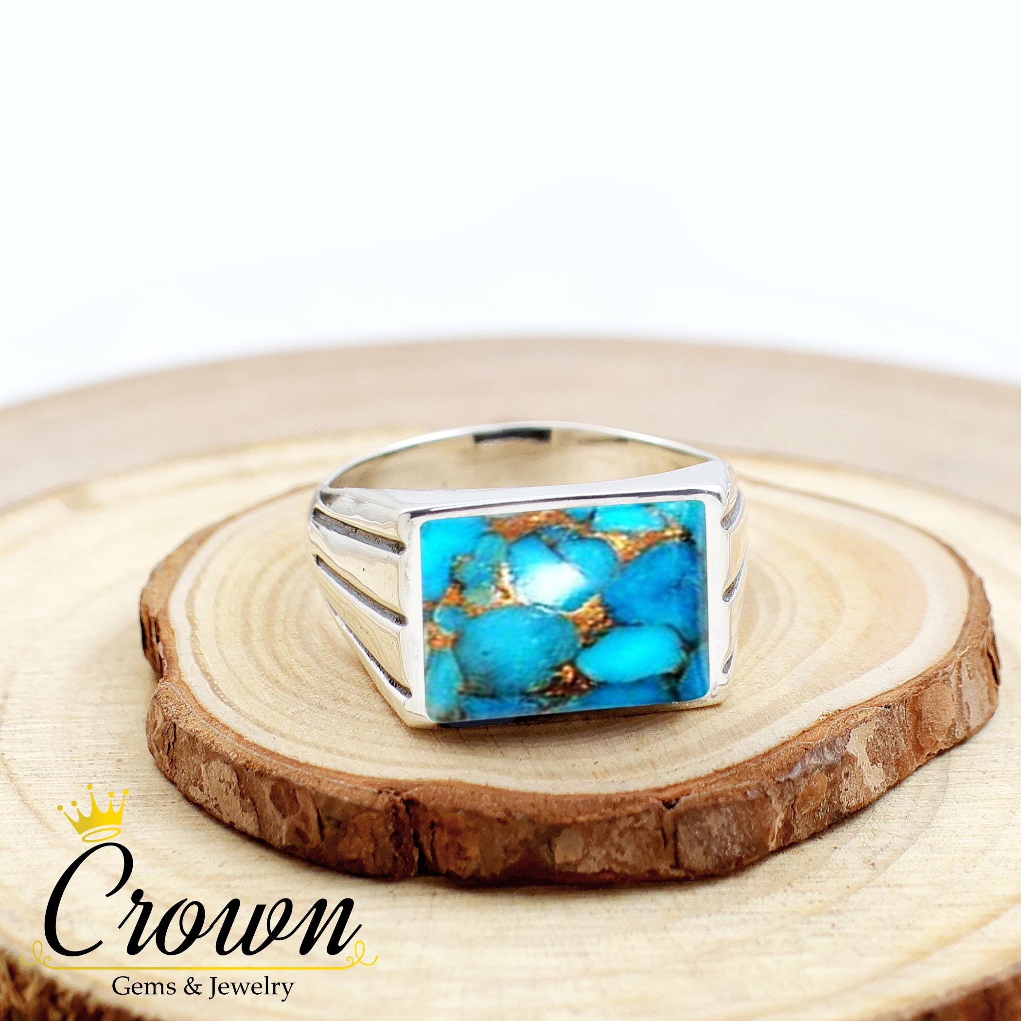 Blue Copper Turquoise Men's Signet Ring: 925 Sterling Silver - Etsy