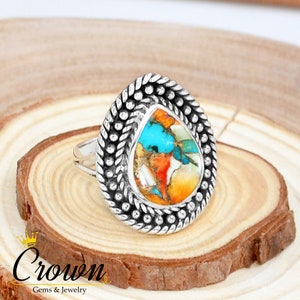 Oyster Copper Turquoise Ring, Spiny Oyster Turquoise Ring, Women Ring, 925 Sterling Silver Ring, Gemstone Ring, Promise Ring, Handmade Ring