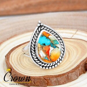 Oyster Copper Turquoise Ring, Spiny Oyster Turquoise Ring, Women Ring, 925 Sterling Silver Ring, Gemstone Ring, Promise Ring, Handmade Ring