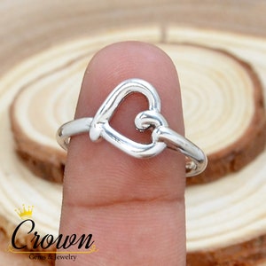 Handmade Sterling Silver Heart Knot Ring: Promise Ring for Her