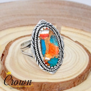 Oyster Copper Turquoise Ring, Spiny Oyster Turquoise Ring, Women Ring, 925 Sterling Silver Ring, Promise Ring, Dainty Ring, Handmade Ring
