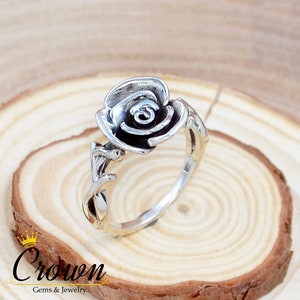 Sterling Silver Rose Flower Ring: Floral Twig Promise Ring