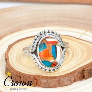 Oyster Copper Turquoise Ring, Spiny Oyster Turquoise Ring, 925 Solid Silver Ring, Bohemian Ring, Hippie Ring, Dainty Ring, Handmade Jewelry