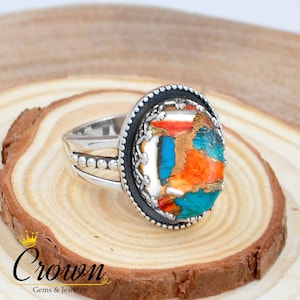 Oyster Copper Turquoise Ring, Spiny Oyster Turquoise Ring, Handmade Designer Ring, Filigree Ring, 925 Sterling Silver Ring, Wedding Ring