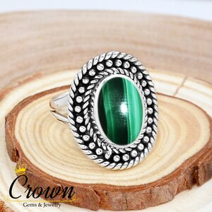 Filigree Malachite Ring: Handmade 925 Sterling Silver Gemstone