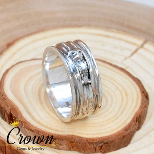 Sterling Silver Owl Ring: Wide Band, Animal Wedding Ring