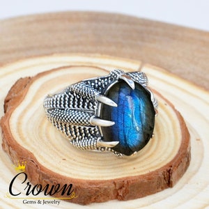 Labradorite Men's Ring, Falcon Claw Men's Ring, Labradorite Flacon Claw Men's Ring, Handmade Men's Ring, 925 Sterling Silver Men's Ring