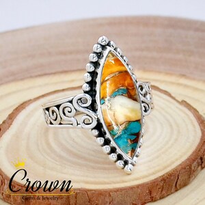 Oyster Copper Turquoise Ring, Spiny Oyster Turquoise 925 Sterling Silver Ring, Statement Ring, Filigree Ring, Women Ring, Christmas Gift