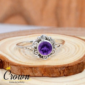 Silver Ring, Faceted Stone Ring, Small Ring, 925 Sterling Silver Ring, Statement Ring, Minimalist Ring, Filigree Ring, Teenager Gifts Girl
