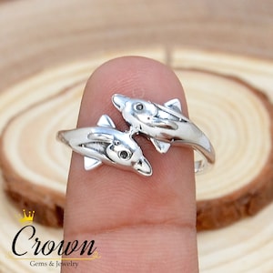 Handmade Double Dolphin Ring: 925 Sterling Silver Ocean Jewelry