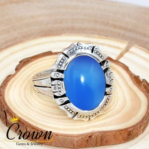 Oval Blue Chalcedony Ring: Sterling Silver Bohemian Hippie Jewelry