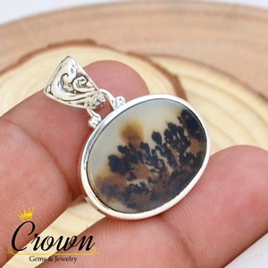 Scenic Dendritic Agate Pendant, Dendritic Agate Pendant, 925 Sterling Silver Pendant, Dendrite Agate Pendant, Shazar Dendritic Agate Pendant
