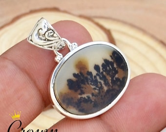 Scenic Dendritic Agate Pendant, Dendritic Agate Pendant, 925 Sterling Silver Pendant, Dendrite Agate Pendant, Shazar Dendritic Agate Pendant