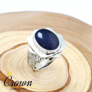 Blue Goldstone Men&#39;s Ring, Turkish Style Men&#39;s Ring, Men&#39;s Wedding Ring, 925 Sterling Silver Men&#39;s Ring, Men&#39;s Signet Ring, Gift for Him