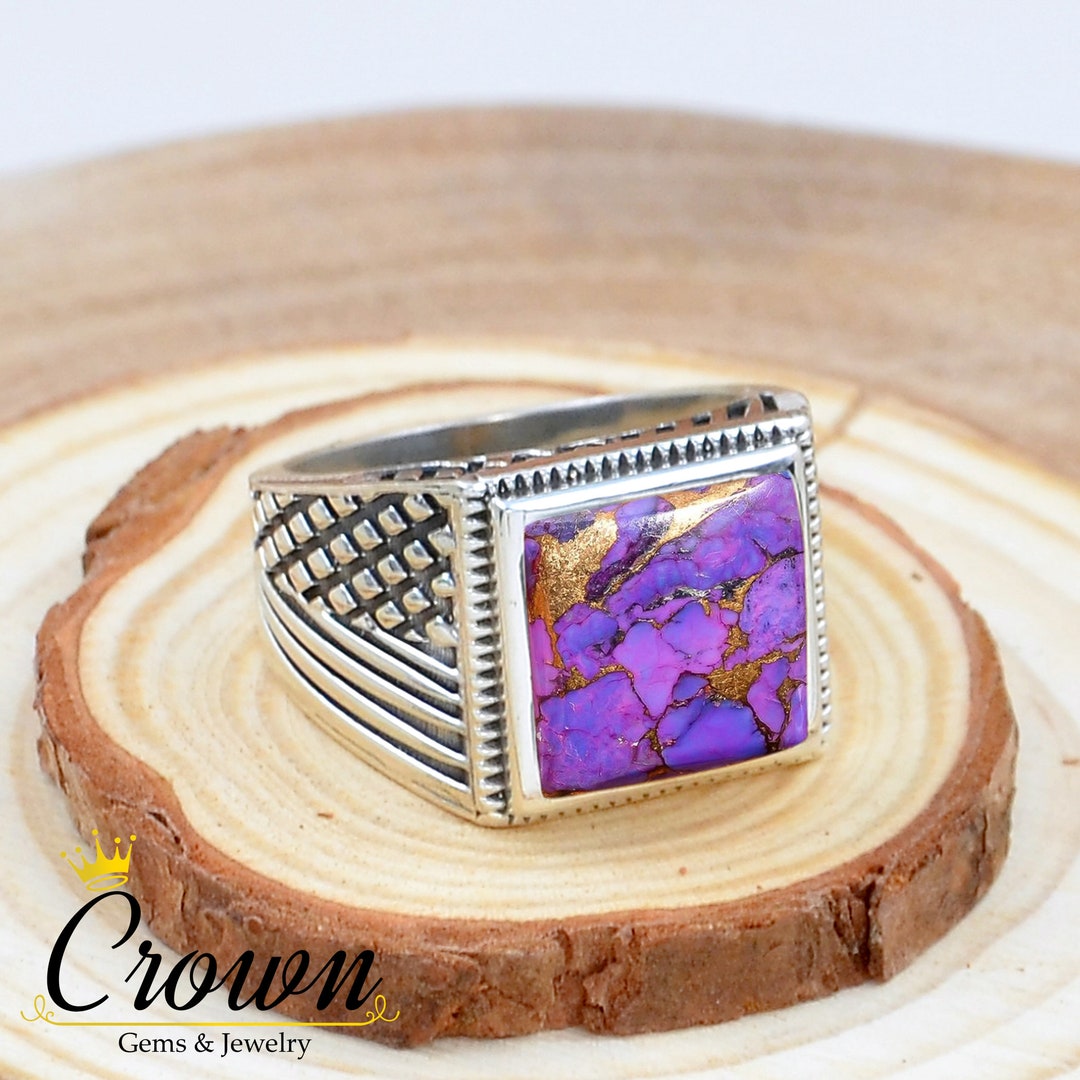 Purple Copper Turquoise Mens Ring, Silver Men's Ring, Handmade Men's ...