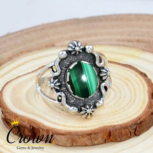 Malachite Statement Ring: Sterling Silver Boho Hippie Jewelry