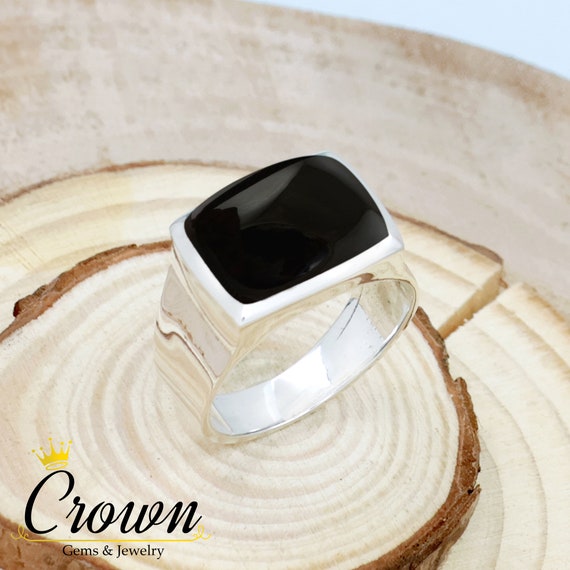 Black Onyx Cushion Cut Sterling Silver Men's Signet Ring - Etsy