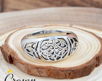 Celtic Flower Trinity Knot Ring, Celtic Knot Ring, Silver Promise Ring, Handmade Silver Unisex Ring, 925 Sterling Silver Ring, Gift for Her