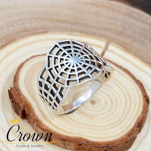Handmade Sterling Silver Spider Web Ring: Unisex Bohemian Jewelry