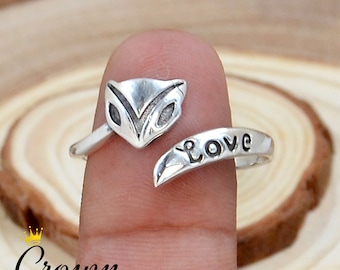 Bague renard en argent sterling faite main : bijoux animaux délicats