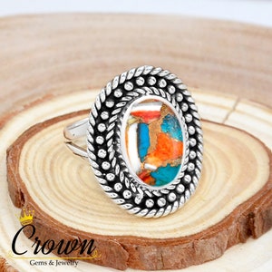 Oyster Copper Turquoise Ring, Spiny Oyster Turquoise Ring, Women Ring, 925 Sterling Silver Ring, Gemstone Ring, Promise Ring, Handmade Ring
