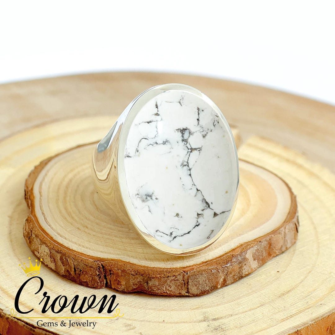 Oval White Howlite Men's Ring, Sterling Silver Band - Etsy