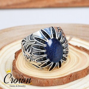 Blue Goldstone Men&#39;s Ring, Turkish Men&#39;s Ring, Punk Men&#39;s Ring, Men&#39;s Ring Silver, Mens Jewelry, Handmade Men&#39;s Ring, Sterling Silver Ring