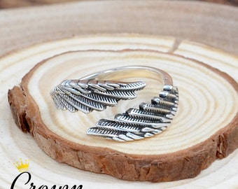Handmade Sterling Silver Angel Wing Ring - Adjustable Unisex Design