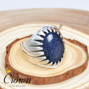 Blue Goldstone Ring, Claw Men&#39;s Ring, Punk Men&#39;s Ring, Men&#39;s Ring Silver, Paw Men&#39;s Ring, Handmade Men&#39;s Ring, Sterling Silver Men&#39;s Ring