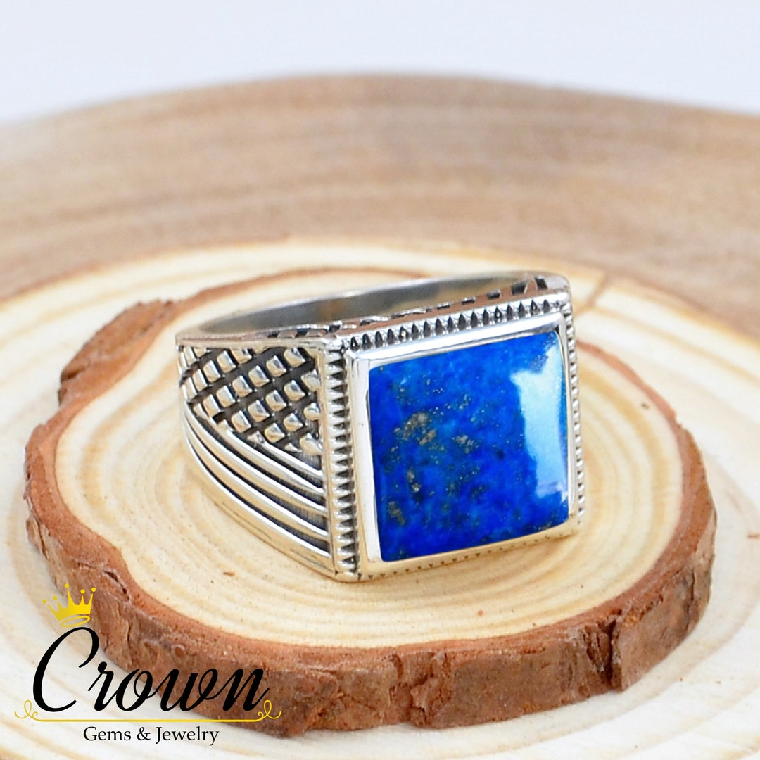 Lapis Lazuli Men's Ring, Silver Men's Ring, Handmade Men's Ring