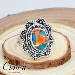 Oyster Copper Turquoise Ring, Spiny Oyster Turquoise Ring, 925 Sterling Silver Ring, Dainty Ring, Bohemian Ring, Statement Ring, Fine Ring
