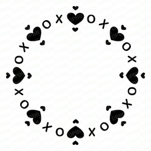 Valentines Day XOXO Clipart SVG, Hugs Kisses Circle PNG, Valentine Heart Circle Frame svg