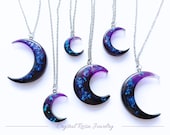 Black Purple Violet Crescent Moon Necklace, Half Moon Choker