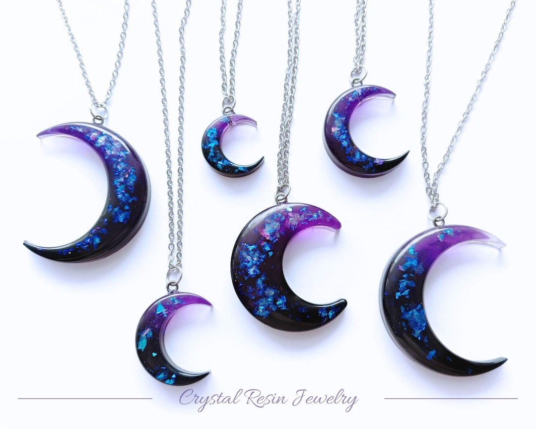 Black Purple Violet Crescent Moon Necklace, Half Moon Choker